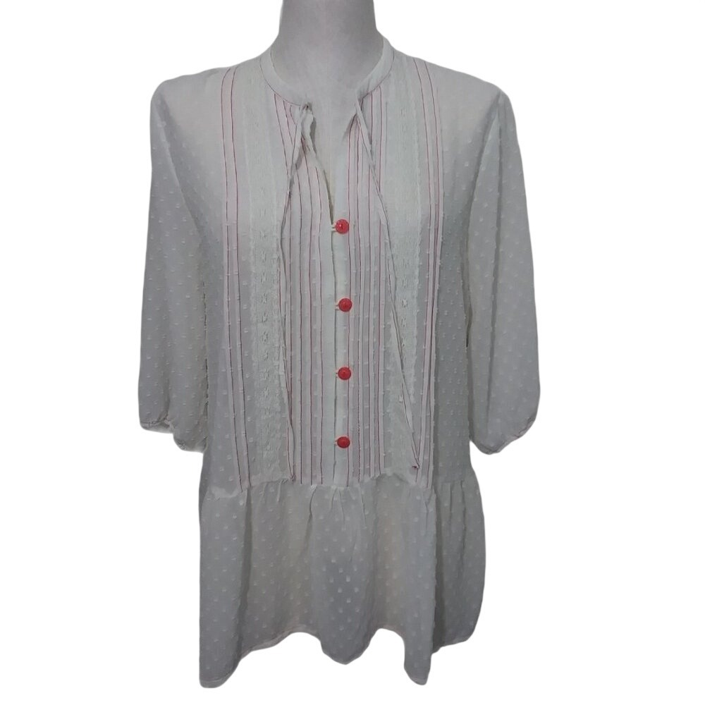 Matilda Jane Light The Way Top 23614T White Swiss Dot Peplum Tunic Womens Medium